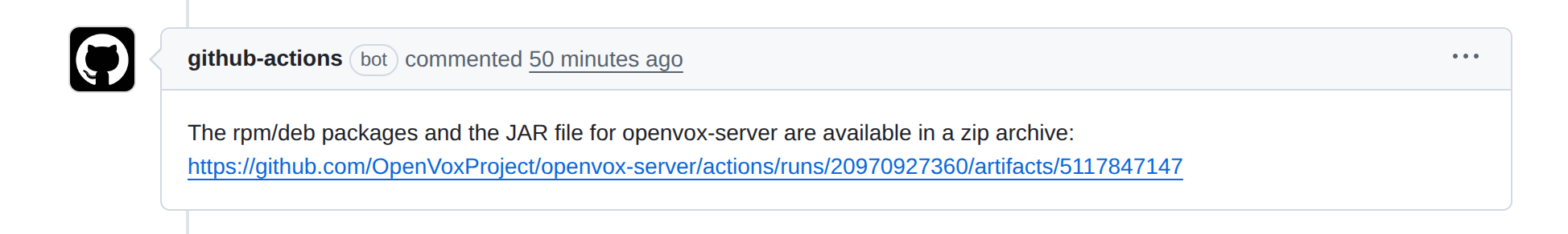 automated comment in a PR with zip download